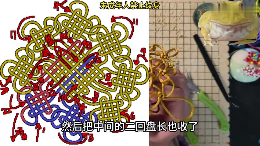 Step 9: Close the woven hub first — 法轮结